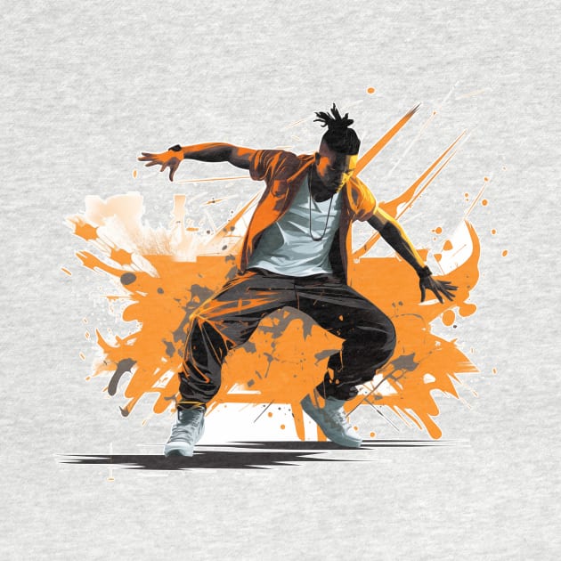 Vibrant Breakdancer amidst orange splashes by MK3